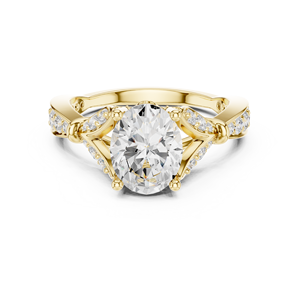 Bague de fiançailles solitaire en or jaune personnalisée avec diamant ovale de laboratoire et bande pavée pour femme - Product Image 3