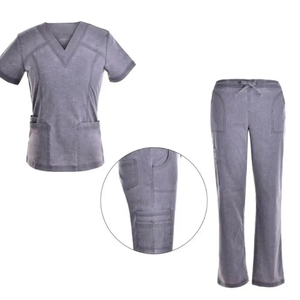 Ensembles d'uniformes médicaux personnalisés en gros pour infirmières, en tissu tissé, style jogger, bleu marine - Product Image 4