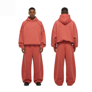 Men's Navy Red Color Block Tracksuit Set Crew Neck Sweatshirt Joggers Casual Autumn Wear Full Sleeve Drawstring <b>Pants</b> - Product Image 2