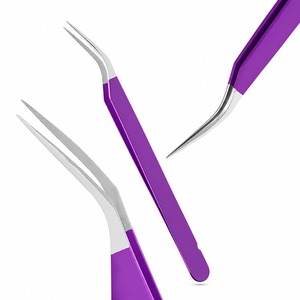 Pinzas Curvas para Pestañas de Color Morado, Pinzas de Precisión con Punta Fina para Extensión de Pestañas, Pinzas para Aplicación de Pestañas de Volumen, Herramienta de Belleza Profesional - Product Image 3