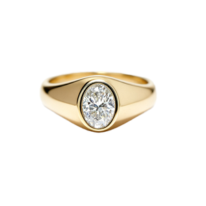 Anillo de Sello Clásico de Oro Amarillo de 14K con Diamante de Corte Ovalado y Engaste de Bisel de Oriente a Occidente, Anillo de Compromiso Solitario con Diamante Cultivado en Laboratorio, Anillo Unisex - Product Image 2