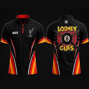 Maillot de snooker pour homme, personnalisé, à manches courtes, avec fermeture éclair, respirant, séchage rapide, coupe classique, 100% polyester, sublimation - Product Image 1