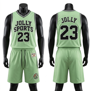 Ensemble short et maillot de basket-ball pour homme en polyester mesh vert GSM, avec logos personnalisés en twill. - Product Image 1