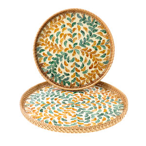 ถาดกลมหวายลายเปลือกหอยมุกสานตกแต่งสวยงาม ขายดี ขายส่ง - Product Image 1