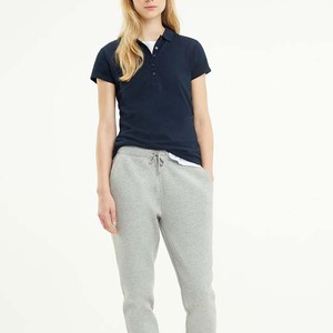 Polo pour femme bleu marine à manches courtes, couleur unie, 100% coton, tissu tricoté, style décontracté, coupe classique - Product Image 3