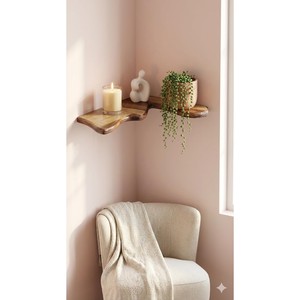 Sheesham Wood Floating <b>Corner</b> <b>Shelf</b> with Brass Hardware | Handcrafted Walnut Wholesale - Product Image 1