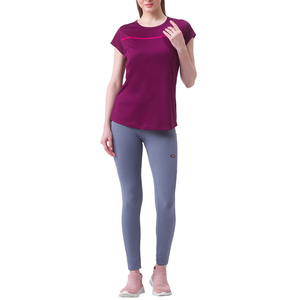 Camiseta de Manga Corta con Cuello Redondo para Mujer, Color Morado, Corte Regular, Tejido de Punto, Color Sólido, Secado Rápido, Deportiva, Primavera Verano - Product Image 6
