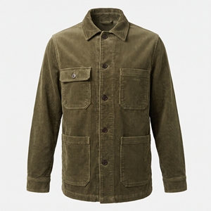 <b>Men</b> Casual Autumn Solid Corduroy Work <b>Jacket</b> Turn-down Collar Button-up <b>Utility</b> Shirt with Front Pocket Custom Logo - Product Image 1