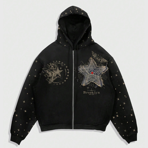 เสื้อฮู้ดดี้โอเวอร์ไซส์สั่งทำพิเศษ ผ้าฝ้ายฟลีซ 100% แต่งลายปะแบบดิสเทรส ทรงปกติ สกรีนลายด้วยเทคนิคซิลค์สกรีน - Product Image 1