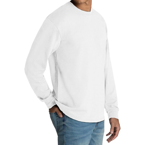 Camiseta de Manga Larga para Hombre, Cuello Redondo, Corte Regular, Color Sólido, Algodón Jersey, Ropa Casual, Blanca - Product Image 2