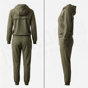 Ensemble sweat-shirt à capuche et jogging 2 pièces vert olive pour femme, manches longues, en molleton, décontracté, toutes saisons, couleur unie, coupe classique - Product Image 2