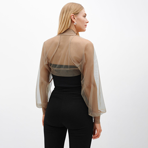 Bolero de punto sexy personalizado para mujer, top corto transpirable ecológico con frente abierto y manga larga de malla para mujer - Product Image 2