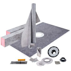Kit per Doccia Impermeabile 48x72 Pollici con Flangia Centrale in PVC da 4 Pollici e Griglia in Acciaio Inox da 4 Pollici con 2 Tagli per Membrana Impermeabile - Product Image 1