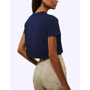 High Quality Custom Women's Drop Shoulder <b>Crop</b> <b>Top</b> Breathable Jersey <b>Silk</b>/Cotton Logo Print Crewneck T-Shirt For Women - Product Image 2