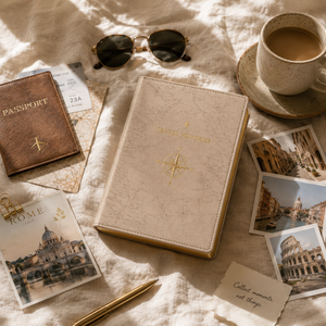 Diario di Viaggio Personalizzato LABON, Design Vintage con Mappa, Agenda per Ricordi di Viaggio, Lussuoso Diario in Pelle Vegana con Bussola in Lamina d'Oro, Regalo - Product Image 4