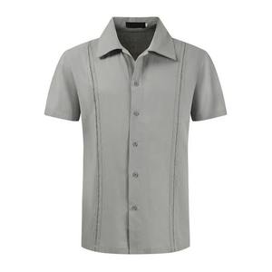 Chemise en lin pour homme pour l'été, style cubain Shagua Abella, design colorblock, brodée, à manches courtes, décontractée, col à revers, anti-rétrécissement - Product Image 5