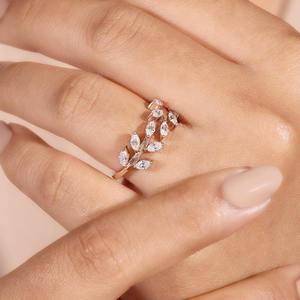 แหวนเงินแท้ 925 ประดับมอสซาไนต์ทรงใบไม้ รูปทรงมาร์คีส์ ชุบทองคำสีกุหลาบ สไตล์ธรรมชาติ สำหรับงานหมั้นและงานแต่งงานสำหรับผู้หญิง - Product Image 1