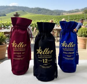 Bolsas de vino con cordón de terciopelo negro, Logo personalizado, estampado dorado - Product Image 5