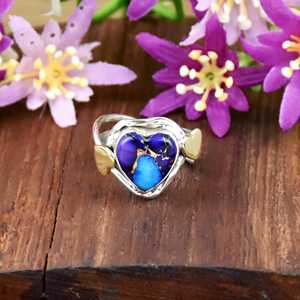 Bague en argent sterling 925 en forme de cœur turquoise huître violette, style bohème, filigrane, cadeau pour femme - Product Image 3
