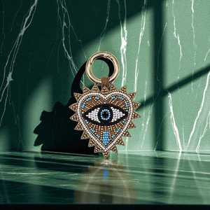 Heart Shape Beaded Evil Eye Keychain Zinc Alloy Inlay Feng Shui Carabiner <b>Bag</b> <b>Charm</b> Durable Design - Product Image 4