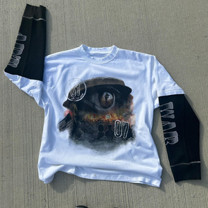 เสื้อยืดแขนยาวผ้าวาฟเฟิลสองชั้น พิมพ์ลายกราฟิก คุณภาพสูง สำหรับผู้ชาย ผลิตจากผ้าฝ้าย 100% - Product Image 1