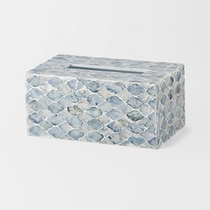 Boîte à mouchoirs carrée en os incrusté sur mesure, design classique, faite à la main, écologique et portable - Product Image 3