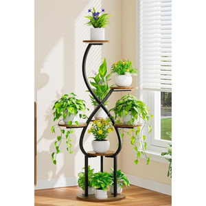 Estante de Madera de 4 Niveles para Plantas, Soporte Metálico para Interiores, Estante para Múltiples Macetas, Estante Esquinero, Estante Redondo para Macetas, Estante de Exhibición - Product Image 5