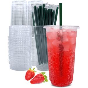 Set di 25 Bicchieri di Plastica Trasparente da 32 oz con Coperchi e Cannucce per Feste - Product Image 1