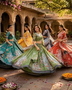 Lehenga Choli de Diseño Étnico Tradicional Indio para Bodas, con Estampado Digital y Bordado, para Ocasiones Especiales, para Mujeres - Product Image 4
