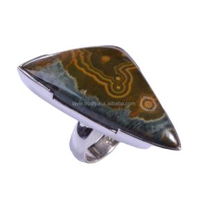 Anillo de jaspe oceánico de piedras preciosas naturales de Plata de Ley 925, joyería fina hecha a mano india clásica para bodas, fiestas directas - Product Image 1