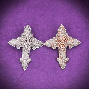 Colgante de Plata de Ley 925 con Moissanita VVS, Estilo Hip Hop Iced Out, Flor y Cruz en Oro Rosa - Product Image 4