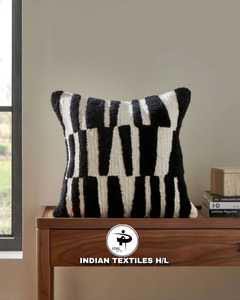 INDIAN TEXTILES H/L Tufted Geometric Throw Pillow Square Black White Minimalist Decorative Cushion Cover - Product Image 1