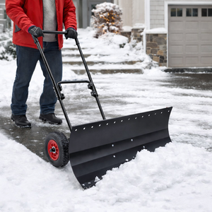 Pelle à neige en métal de 40 pouces de large avec roues, lame et manche réglables, pelle à neige en acier pour allée et usage extérieur ODGWTO013 - Product Image 1