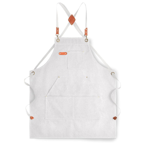 Delantal de Lona de Algodón Unisex de Calidad Premium 2026, Blanco con Detalles en Cuero para Uso en Restaurantes, Bares y Camareros, OEM ODM - Product Image 1