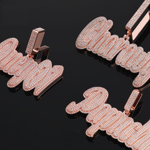 <b>Custom</b> <b>Name</b> Moissanite Diamond Script Pendant <b>Necklace</b> Rose Gold Hip Hop Statement Jewelry Gift - Product Image 6