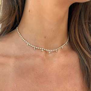 Dangle Choker Necklaces 14K 18K Solid Gold Round Cut Lab Grown Diamond 16 inch Layering Luxury Classic Wedding Jewelry Wholesale - Product Image 2
