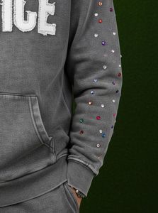 Solstice Gray Hoodie <b>Pants</b> Set Full Length <b>Sequined</b> Embroidered Casual Unisex Fleece 2 Piece Outfit All Seasons 100% Cotton - Product Image 4