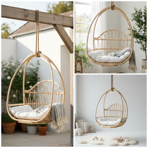 Outdoor Hanging Rattan Wicker Chair with Cushion MDF Panel Durable Modern Design for Bedroom & Garden - Product Image 5