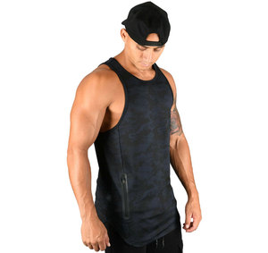 Men's Black Camouflage Knitted Tank Top O-Neck Sleeveless Sporty Quick Dry Vest with Zipper Pocket - Product Image 1