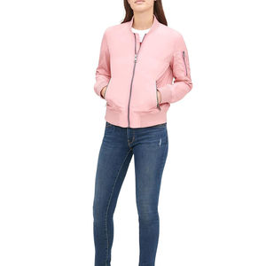 Satin Bomber <b>Jacket</b> For Womens Outerwear Raincoat Waterproof Regular Fit <b>Crop</b> Top Pink Color Females Zipper Breathable <b>Jackets</b> - Product Image 6