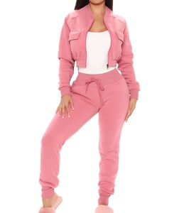 Survêtement en coton personnalisé fermeture éclair sweat à capuche court ensemble de pantalons de survêtement été survêtement femmes 2 deux pièces ensemble jogger ensemble femmes 2026 - Product Image 5