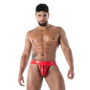 Jockstrap en latex rouge à fermeture éclair, effet seconde peau, pour homme, style fetish, clubwear, avec poche sexy - Product Image 3