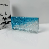 Brique de verre texturée à motif glace blanc et bleu, prix usine, pour panneau mural de salle de bain ou séparateur