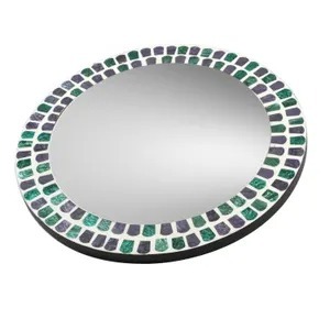 Designer Round Mirror With Artistic Mosaic <b>Frame</b> In Green And Purple Perfect For Home Decor And Styling Wholesale From India - Product Image 2