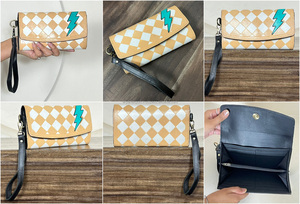Western Lightning Bolt Checkered Leather <b>Wristlet</b> Wallet for Women Boutique Cowgirl Clutch Purse Phone Holder Card Organize Gift - Product Image 3