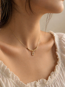 Minimalist Customized Gold Plated Alloy <b>Pendant</b> Necklace <b>Emerald</b> Cut Crystal Bead Chain Women's May Birthstone Everyday Wearing - Product Image 1
