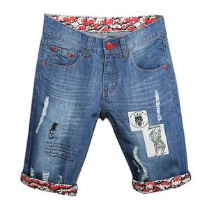 <b>Men's</b> Plus Size Breathable Casual <b>Shorts</b> Custom Wholesale Gym Waterproof Print OEM <b>Pockets</b> Bodybuilding Denim Cotton Fabric - Product Image 1