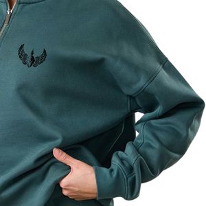 Sweat-shirt à col zippé 1/4 bleu pétrole pour femme, coupe oversize, manches longues, style streetwear décontracté, confort quotidien - Product Image 6