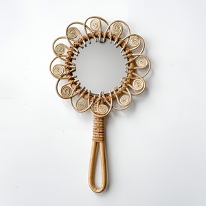 Best seller rattan handheld <b>makeup</b> mirror newest design wholesale handmade mirrors with handle - Product Image 5