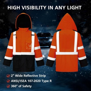 Veste de travail à capuche haute visibilité pour homme, orange, avec bandes réfléchissantes, imperméable, doudoune d'hiver avec fermeture éclair - Product Image 3